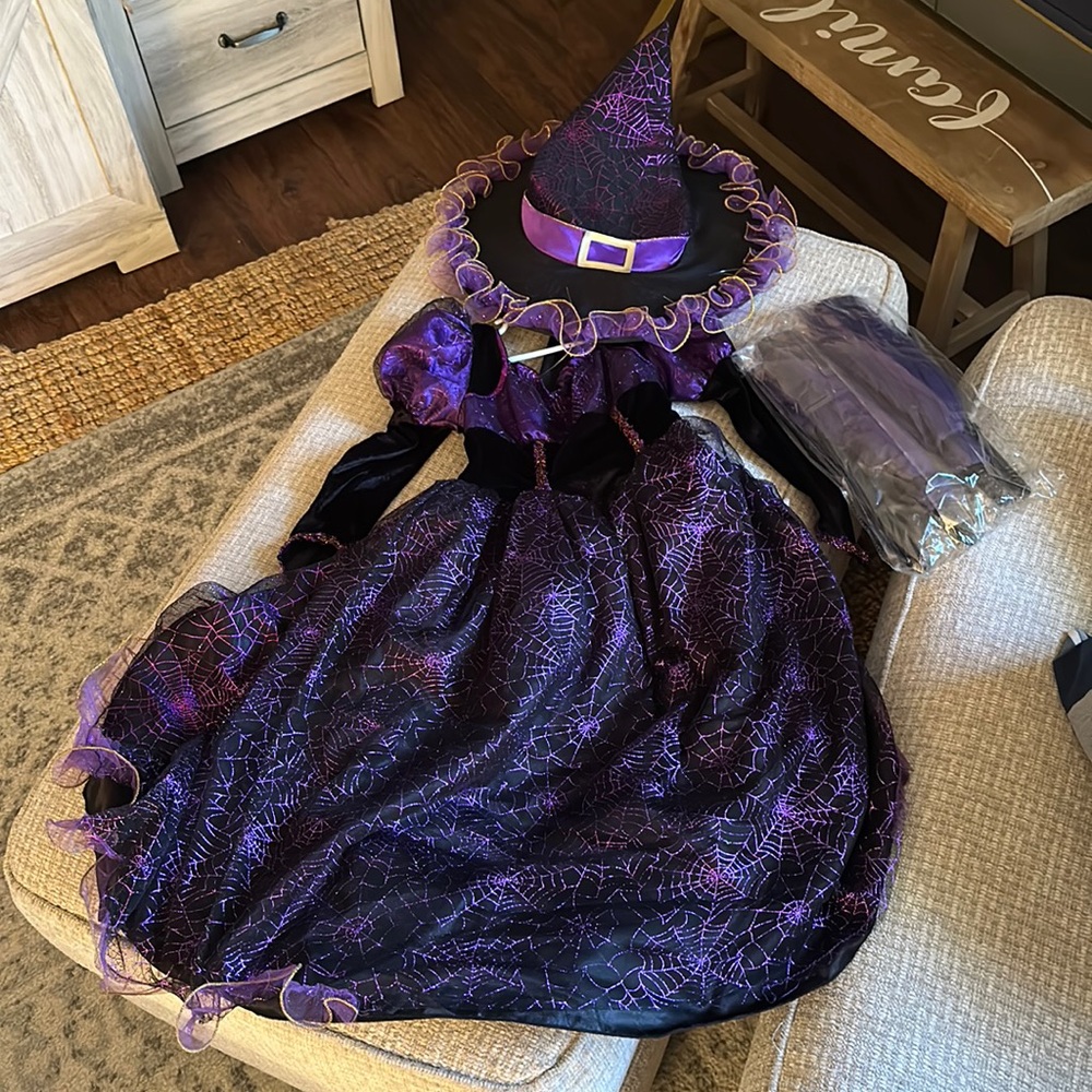 Witch costume with hat and a broom